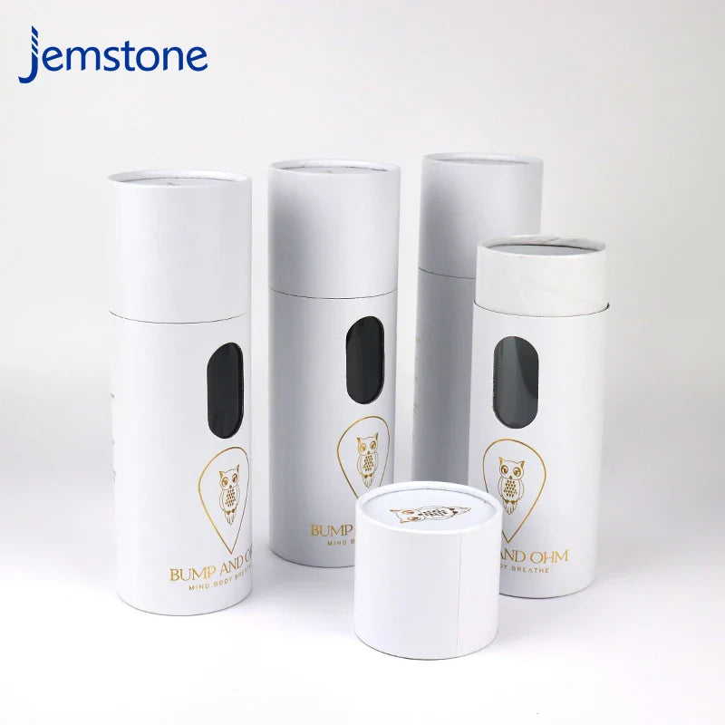 Printed Luxury Craft Kraft Cardboard Tube Gift Scarves Box Cylinder Packaging Food Tea Coffee Candle Paper Tube with Window