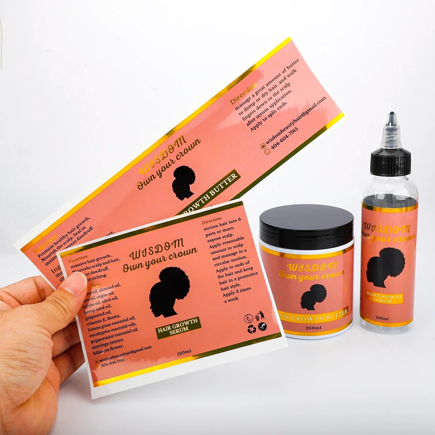 Custom Cosmetics Label Metallic Gold Foil Logo Sticker Men Skincare Shampoo Bottle Cream Jar Digital Printing Packaging Labels