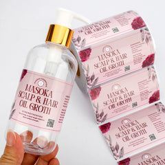 Customized Gold Foil Logo Printing Waterproof Adhesive Vinyl 100ml Hair Growth Oil Roll Sticker Labels for Hair Oil Bottles