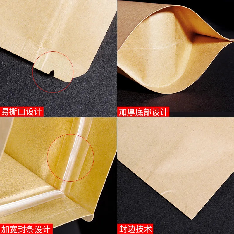 White Stand up Metallized Kraft Paper Aluminum Foil Laminated Resealable Ziplock Food Packaging Pouches Bags
