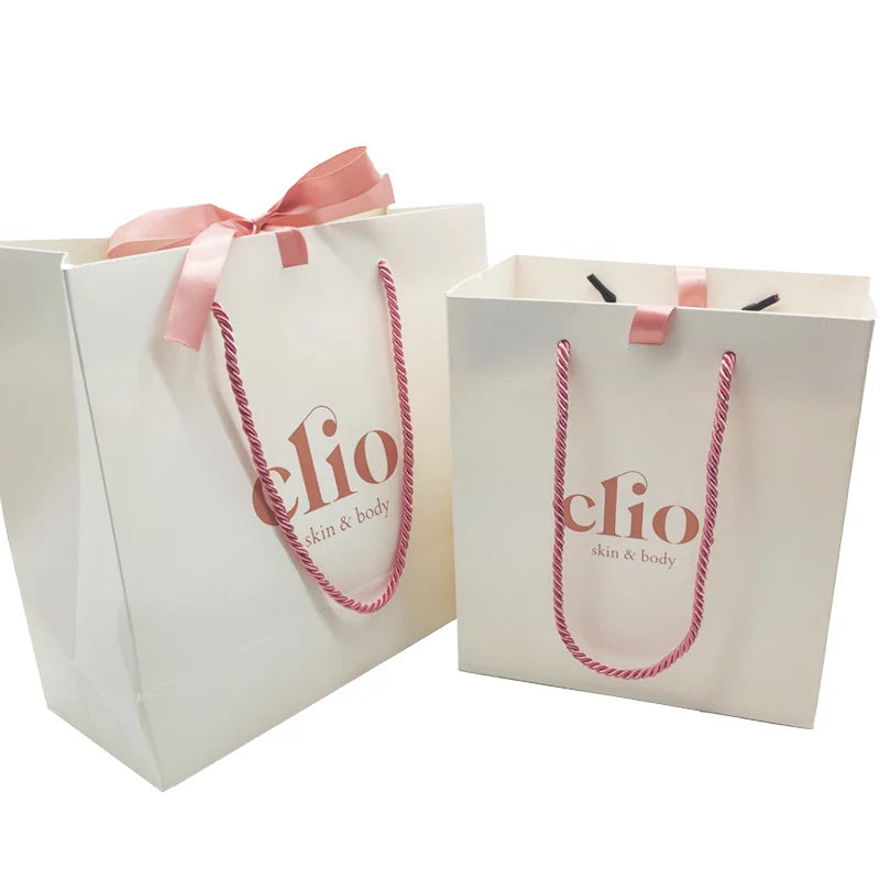Custom Eco-friendly Luxury Sublimation Stand up Shopping Packaging Gift Party pink Paper Bag with logo