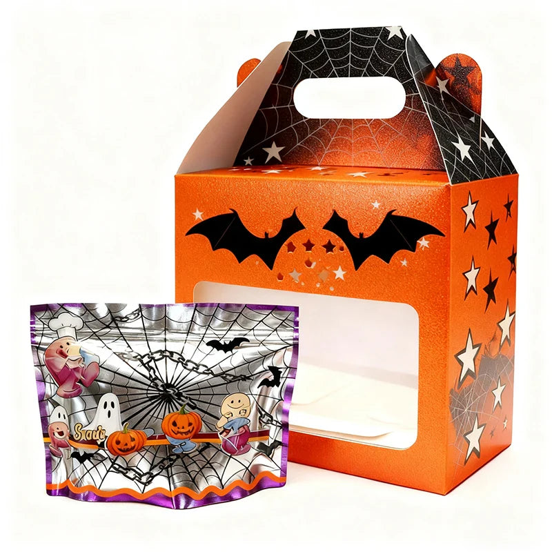 Empty 3.5g 7g 28g Die Cut Cutout Halloween Exotic Resealable Candy Gummy Mylar Bags and Box