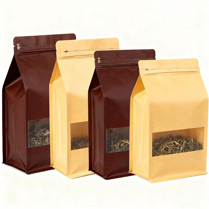 Kraft Paper Coffee Bags With Sustainable 250g 500g 1KG Dried Flat Bottom Doypack PLA Craft Pouches for Tea