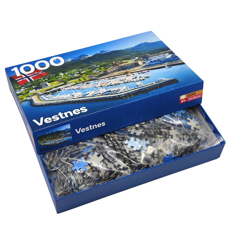 Customize Design Vestnes Landscape Child Paper Cardboard Educational Jigsaw Puzzle 1000 Piece Games for Adults Kids