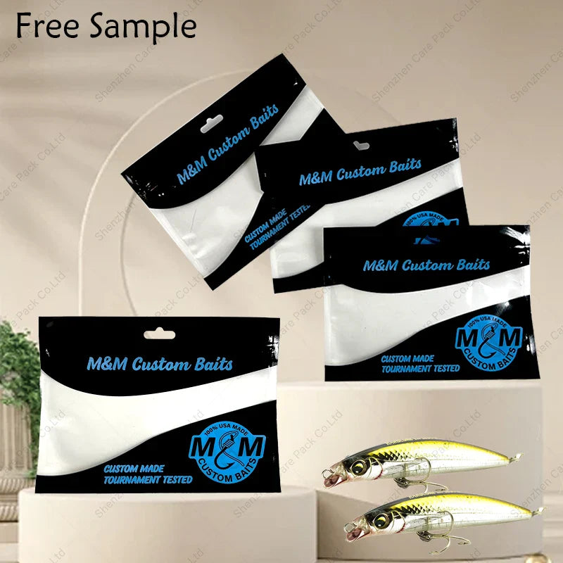 3 Side Seal Waterproof Plastic Resealable Soft Fishing Worm Baits Packing Hook Mylar Zipper Bags With Hanging Hole