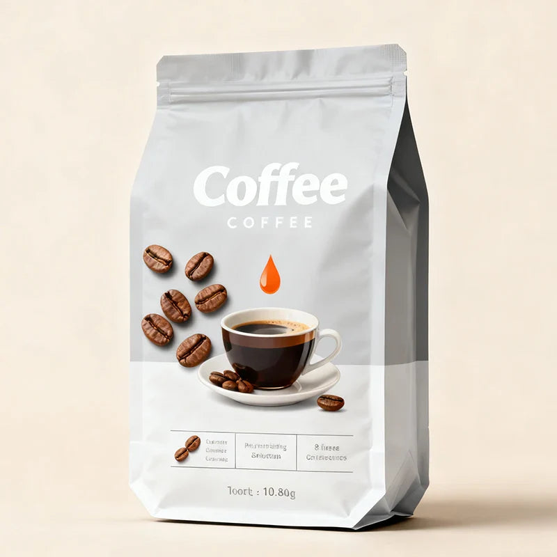 Flat Bottom Coffee Beans Pouches Powder Eight Side Seal Foil PE Composite 350g 5lb Tea Bean Square Zipper Bags With Air Valve