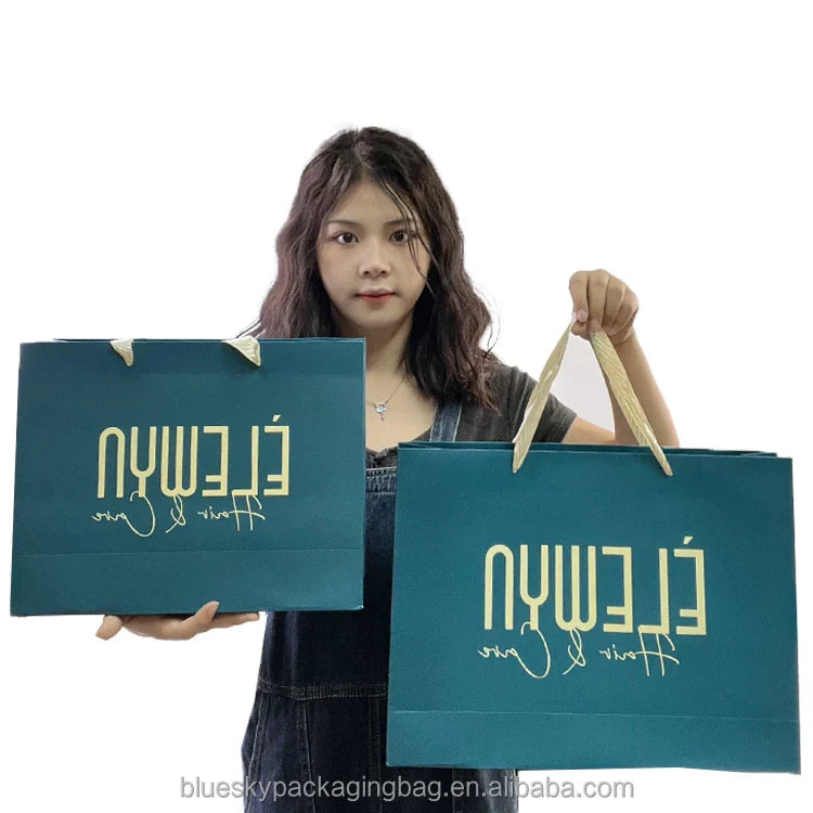 Blue Handheld Paper Bag - Durable Kraft Paper with Reinforced Handle, Eco-Friendly Shopping Gift Bag for Retail/Party(12x8x10cm)