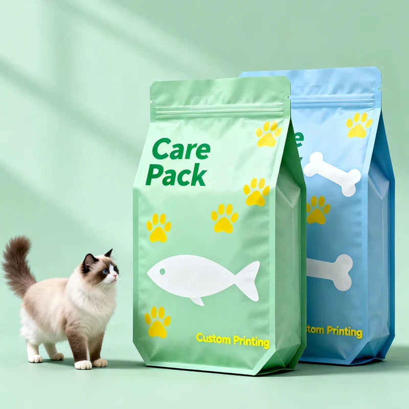 Large Flat Bottom Moisure Proof Eight Side Seal Durable Plastic Cat Litter Packaging Bag for Pet Food