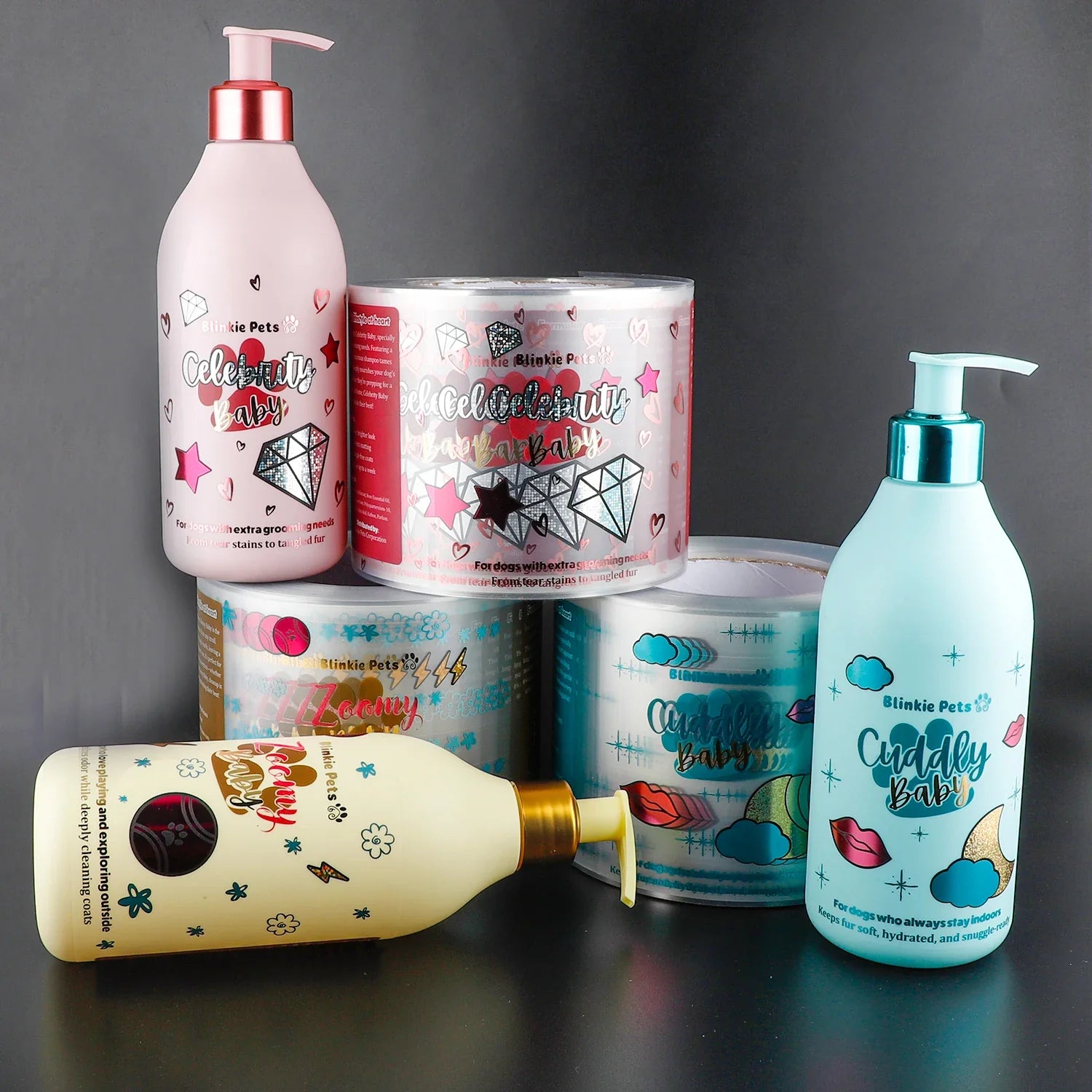 Custom Roll Waterproof Adhesive Transparent Printing Clear Gold Foil Logo Packaging Sticker Label for Pets Product Shampoo