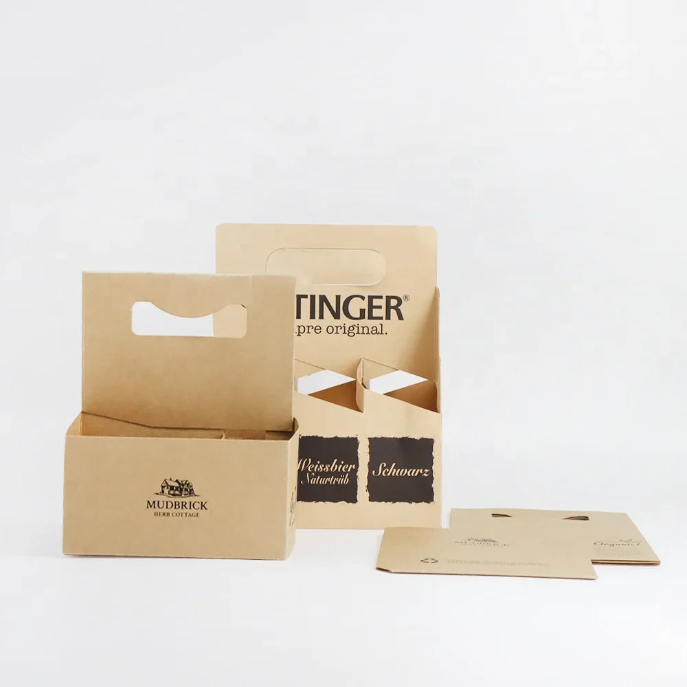 Cardboard Kraft Corrugated Glossy Laminated Wine Beer Bottle Holder Paper OEM Pack Bottle Carrier Beer Box With Insert Divider