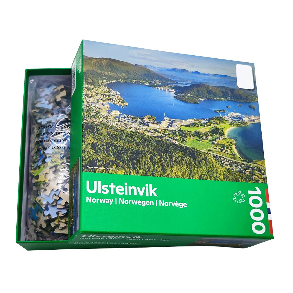 Custom Printing 68X48 High Quality Ulsteinvik Island 1000 Pcs Adulte Cardboard Jigsaw Puzzle Board Games