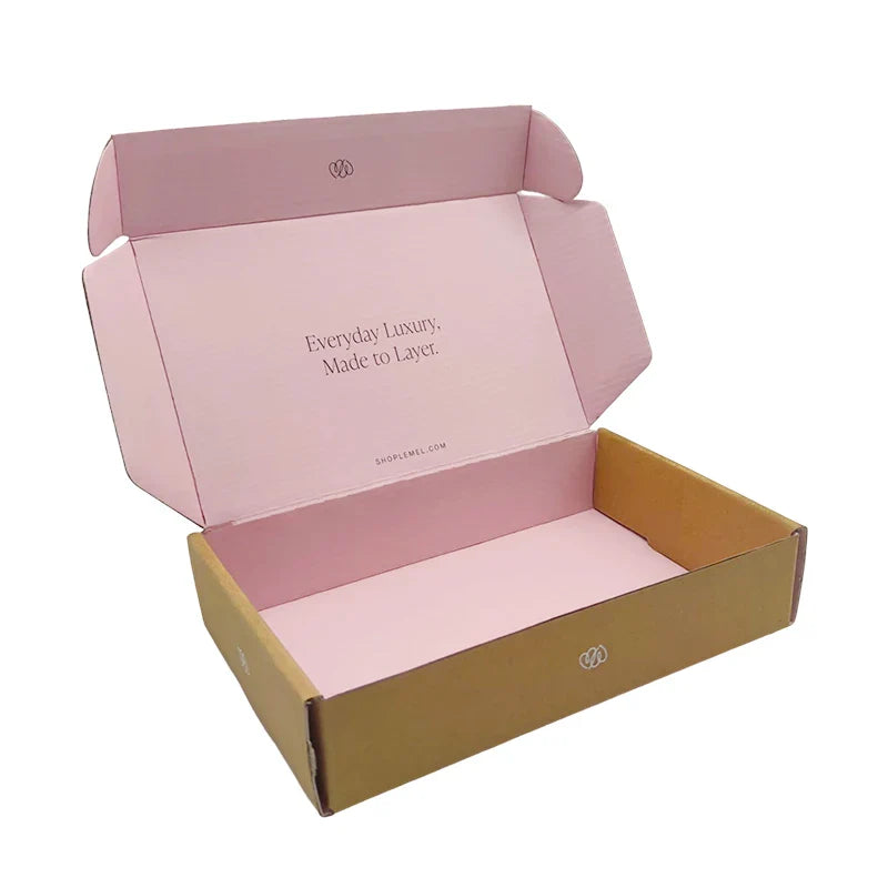 Custom Corrugated Kraft Box Recyclable Pink Express Mailer for Wedding Clothing and Underwear Shoes Socks Subscription Box