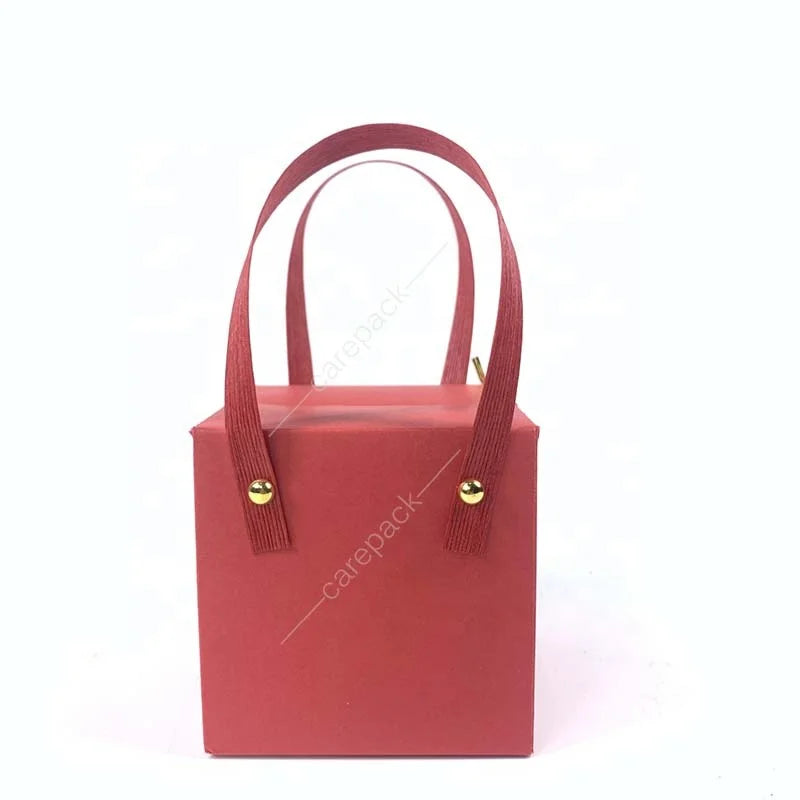 Custom Christmas Red Gift Candy Apple Fruit Packaging Paper Box with Handle For Party Favor Gift Giving