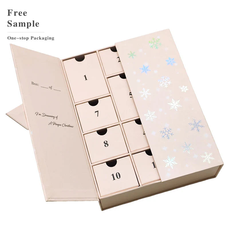Custom Personalized Handmade 12/24 Days Christmas Packaging Gift Box Luxury Empty Blank Advent Calendar Box With Logo