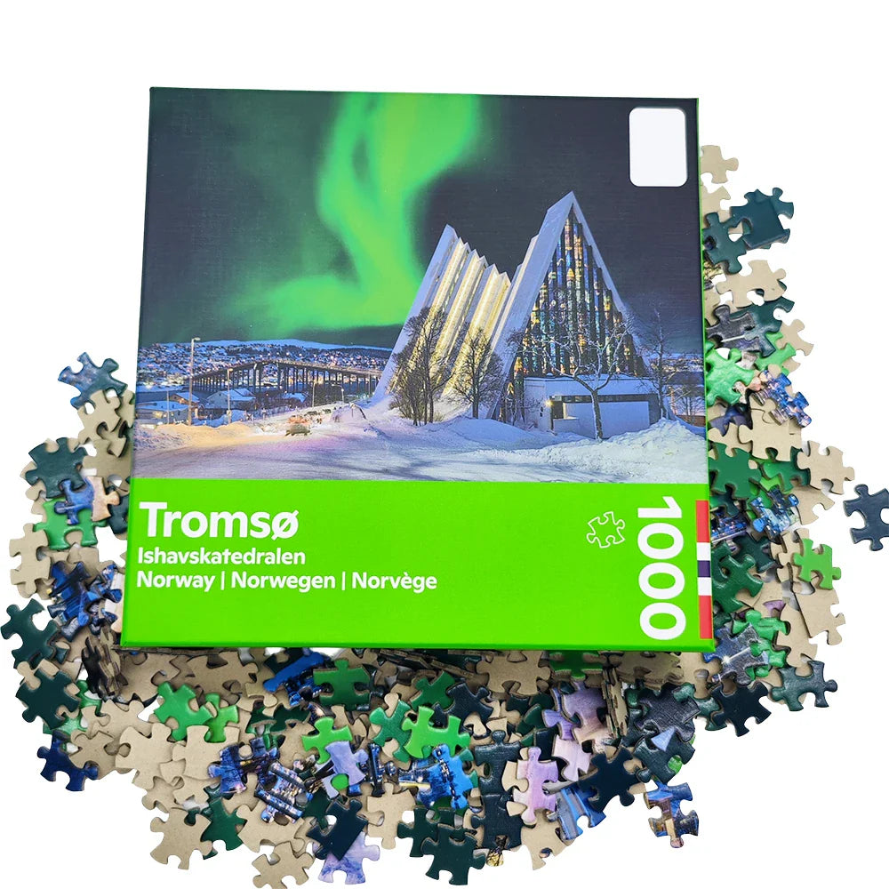 Personalized Custom Oem Norway Tromso Puzzle Game 1000 Pieces Aurora Landscape Paper Jigsaw Puzzles for Adult Kids