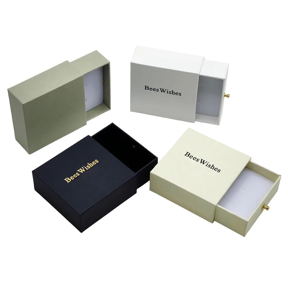 Eco-Friendly Cardboard Sustainable Necklace Ring Box Packaging White Beige Drawer Paper Gift Jewelry Package Boxes