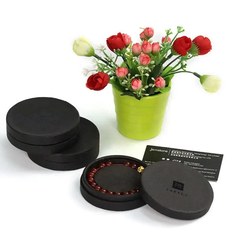 Custom Round Suede Velvet Wedding Earring Ring Necklace Pink 4-layer Circle Box Round Jewellery Box