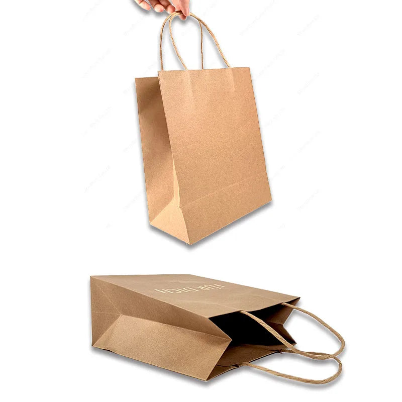 Papier Bolsas Papel Kraftpaper Bags Takeaway Packaging Brown Bag With Flat Handles