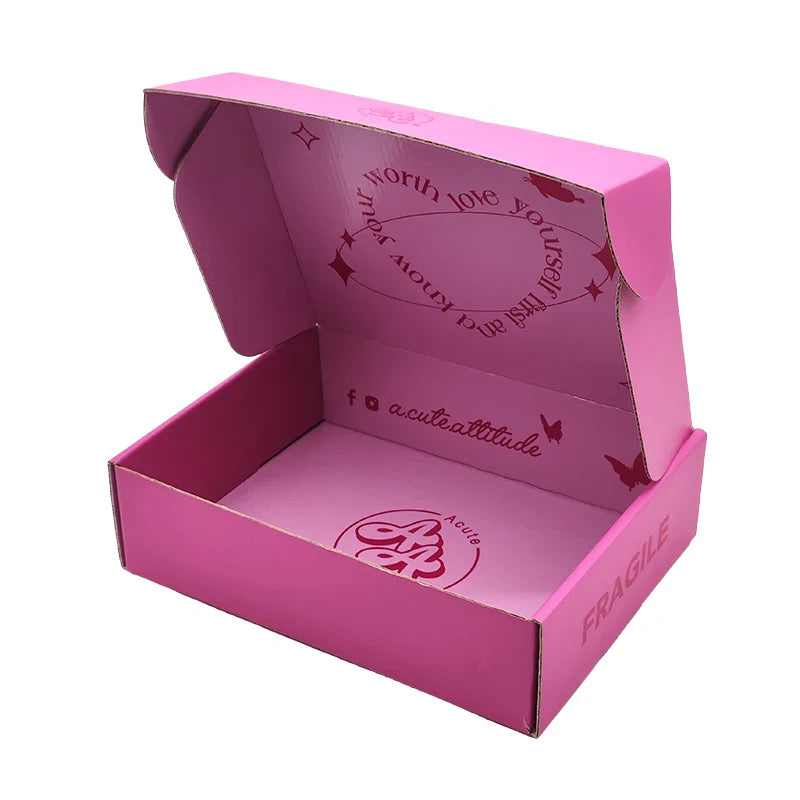 Custom Luxury Design Corrugated Paper Clothing Hot Pink Box Packaging Shipping Mailing Mailer Boxes for Packiging