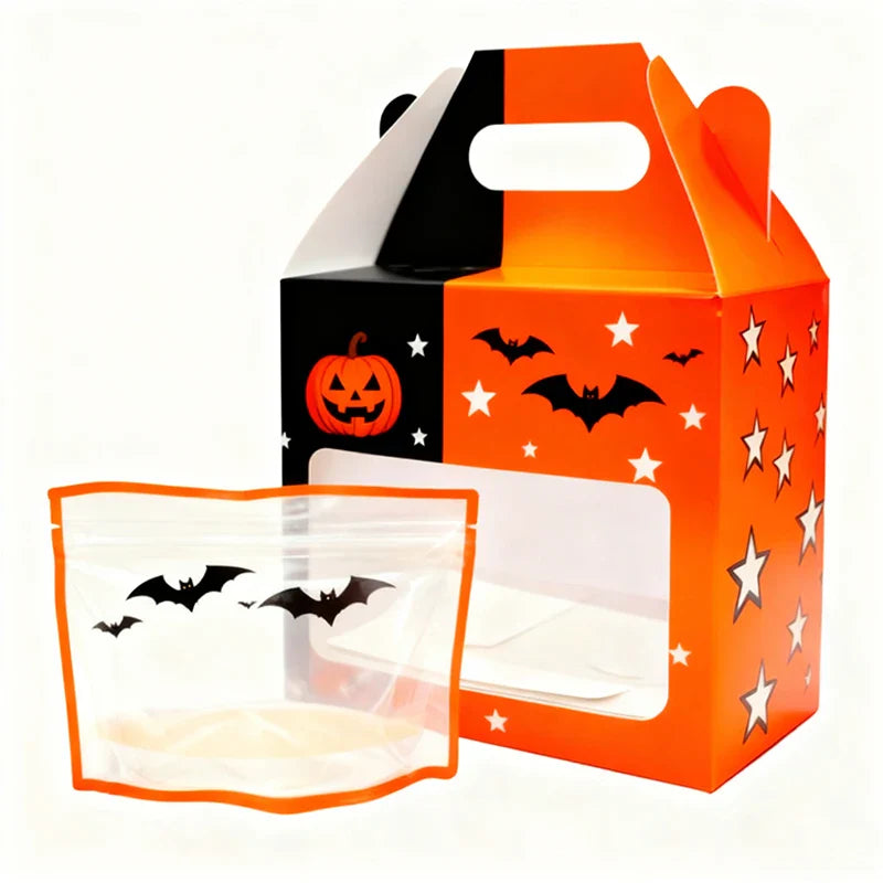 Halloween 3.5g 7g 14g Resealable Die Cut Edible Ziplock Bags Handle Packaging Box Set With PET Window