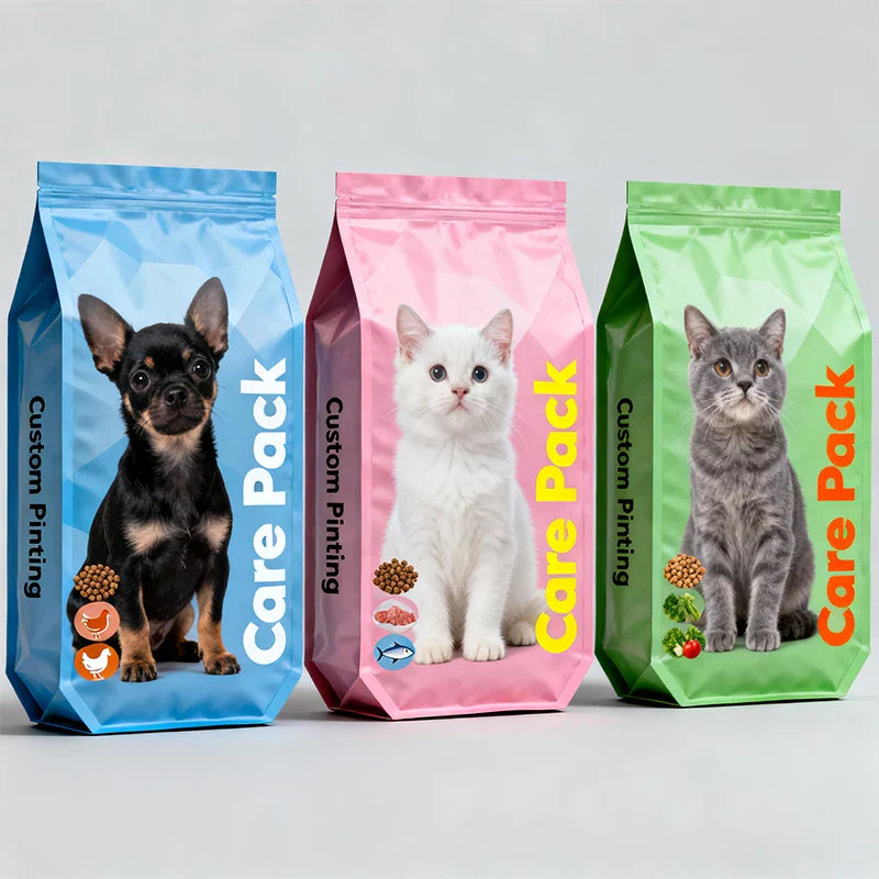 Customized 5lb 20lb 40lb Food Grade Animal Ziplock Square Plastic Flat Bottom Pet Treat Food Packaging Pouch