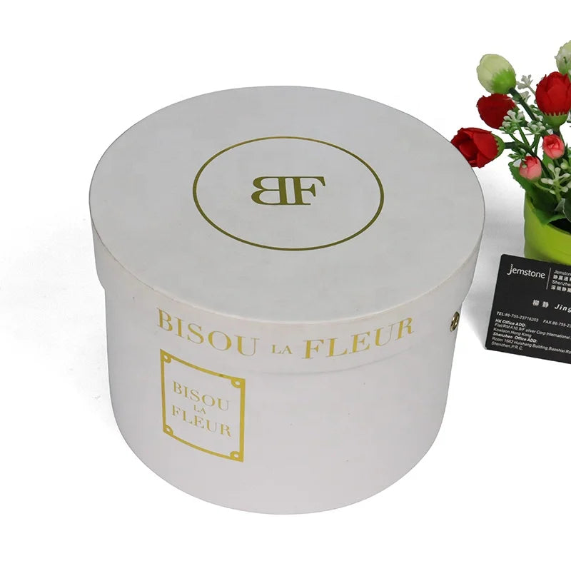 Cardboard  Gift Packaging Supplies Customized White Gold Foil  Art Craft Logo Wedding Flower Round Boxes