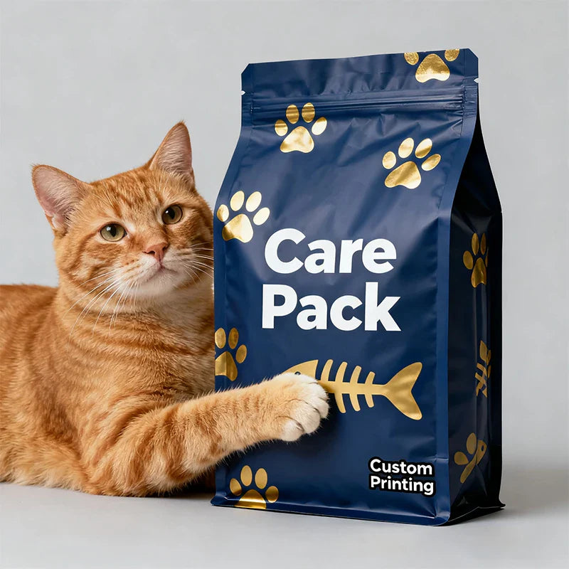 Custom Flat Bottom Pouch Side Sealing Cat Feed Treat 1.5kg 7kg 9kg Plastic Durable Seal Zip Bag