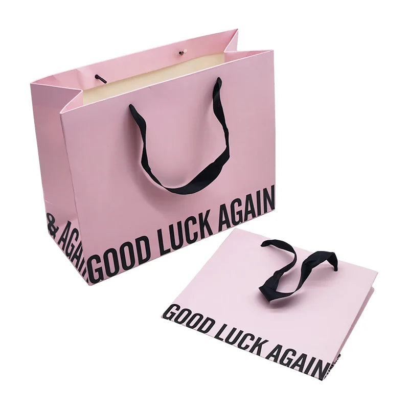 Customized Branded White Craft Sacs En Papier Gift Packaging Bolsas De Papel Shopping Paper Bags with logo Ribbon Handle