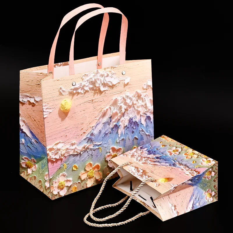 2024 Custom Fashion New Style Design Flat Stereo Oil Painting Effect Handbag Specific Paper Bag