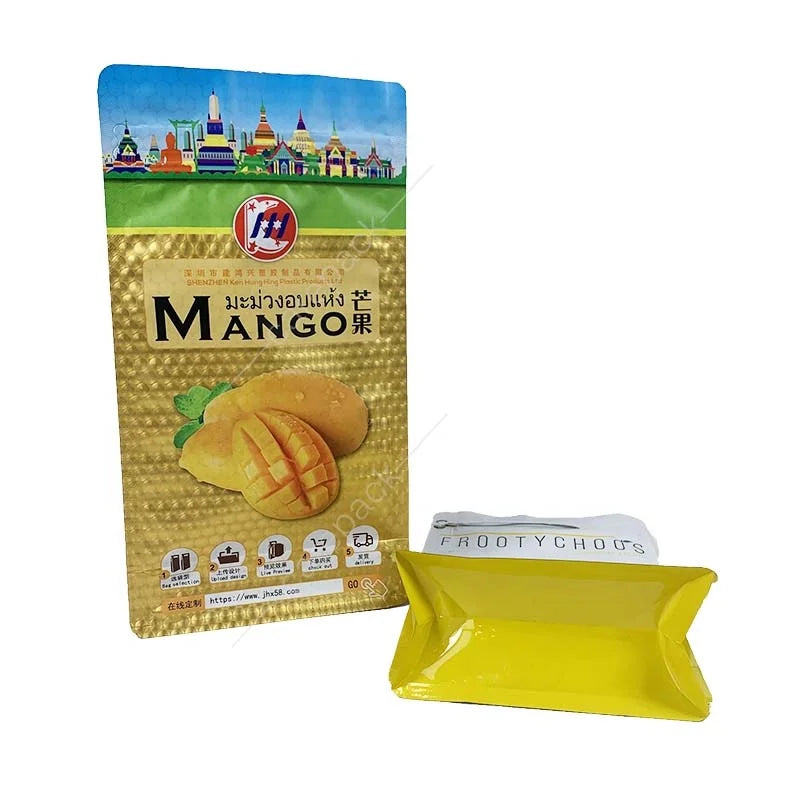 Custom Printed Reusable Dried Mango Pineapple Fruit Packaging Square Bottom Eight Side sealed Bag with Easy Tear Zipper