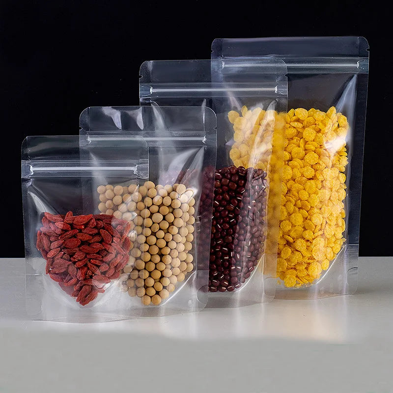 Transparent Clear Plastic Resealable ZipLock Bags Food Packing Stand up Pouches With Zipper and Tear Notch