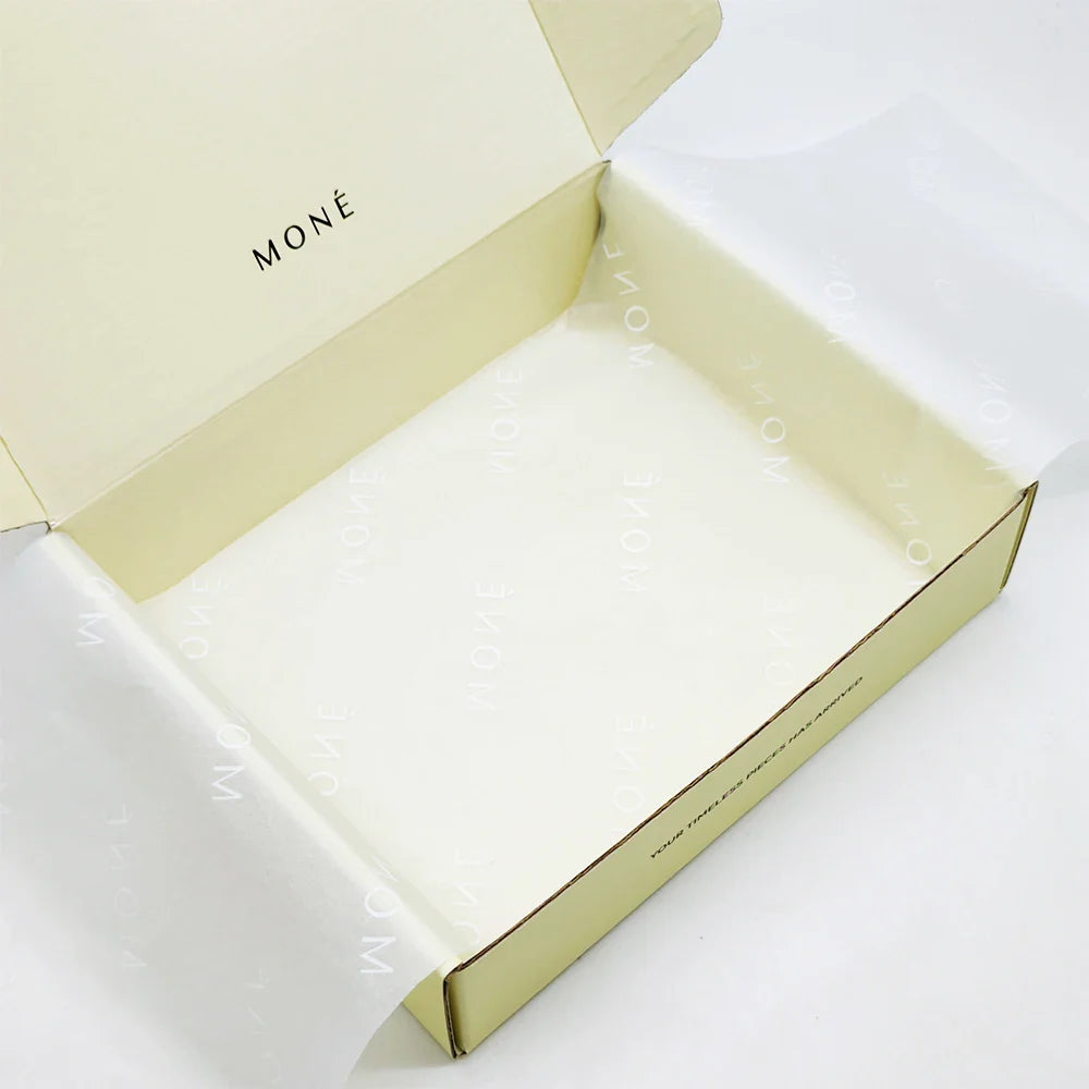 Custom Self Seal Adhesive Packaging Corrugated Matte Soft Touch Film Cream Yellow Zipper Tear Strip Mailer Boxes Shipping Boxes