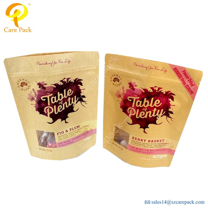 Chinese Factory Customized Printing 1 oz Kraft Paper Stand Up Bag With Zipper 100% Recyclable Biodegradable Zipper Ba