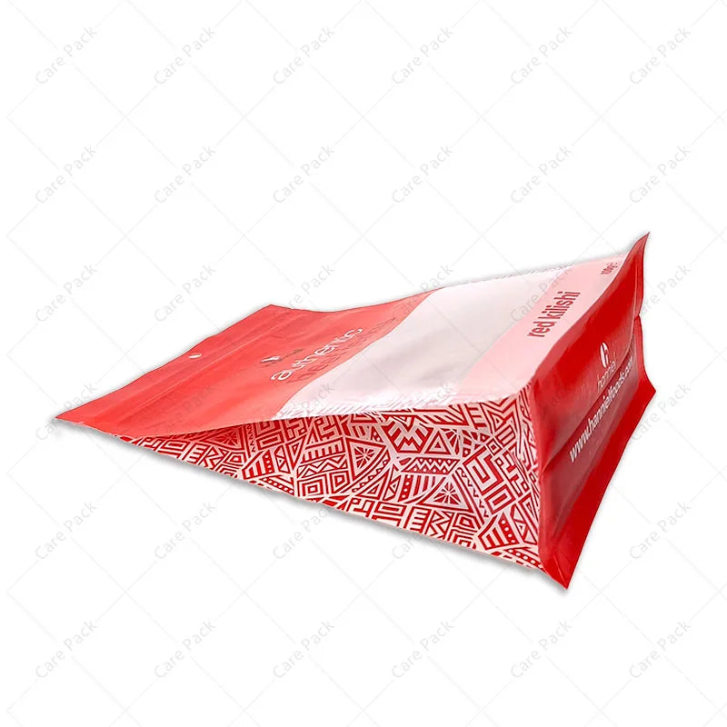 Custom Coffee Bean Snack Beef Jerky Chip Cookies Pet Food Eight Side sealed  Flat Bottom Bag Pouch With Zipper and clear Window