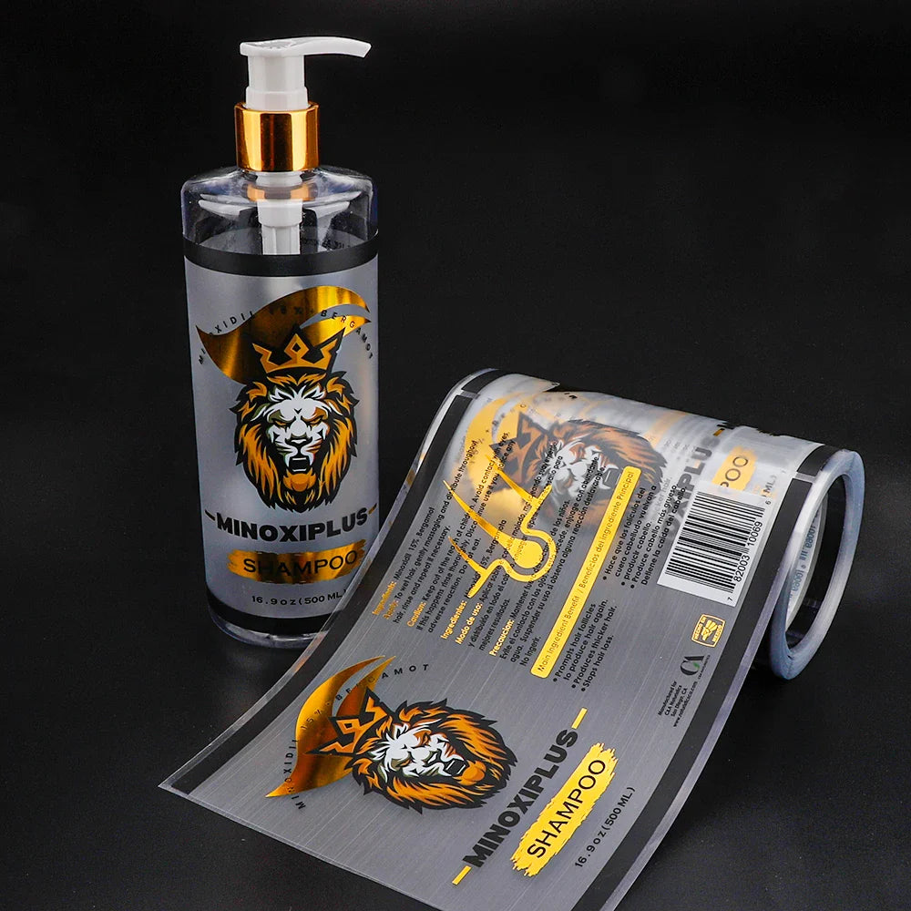 Customized Clear Backing Bopp Viny Gold Foil Logo Printing Shampoo Sticker Roll Label for Hair Oil Bottles With Custom Label