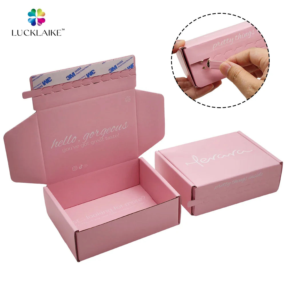 Custom logo Hat Tshirt Cosmetic Cardboard Reusable Express Corrugated Tear Strip Carton Delivery Box With Adhesive Strips