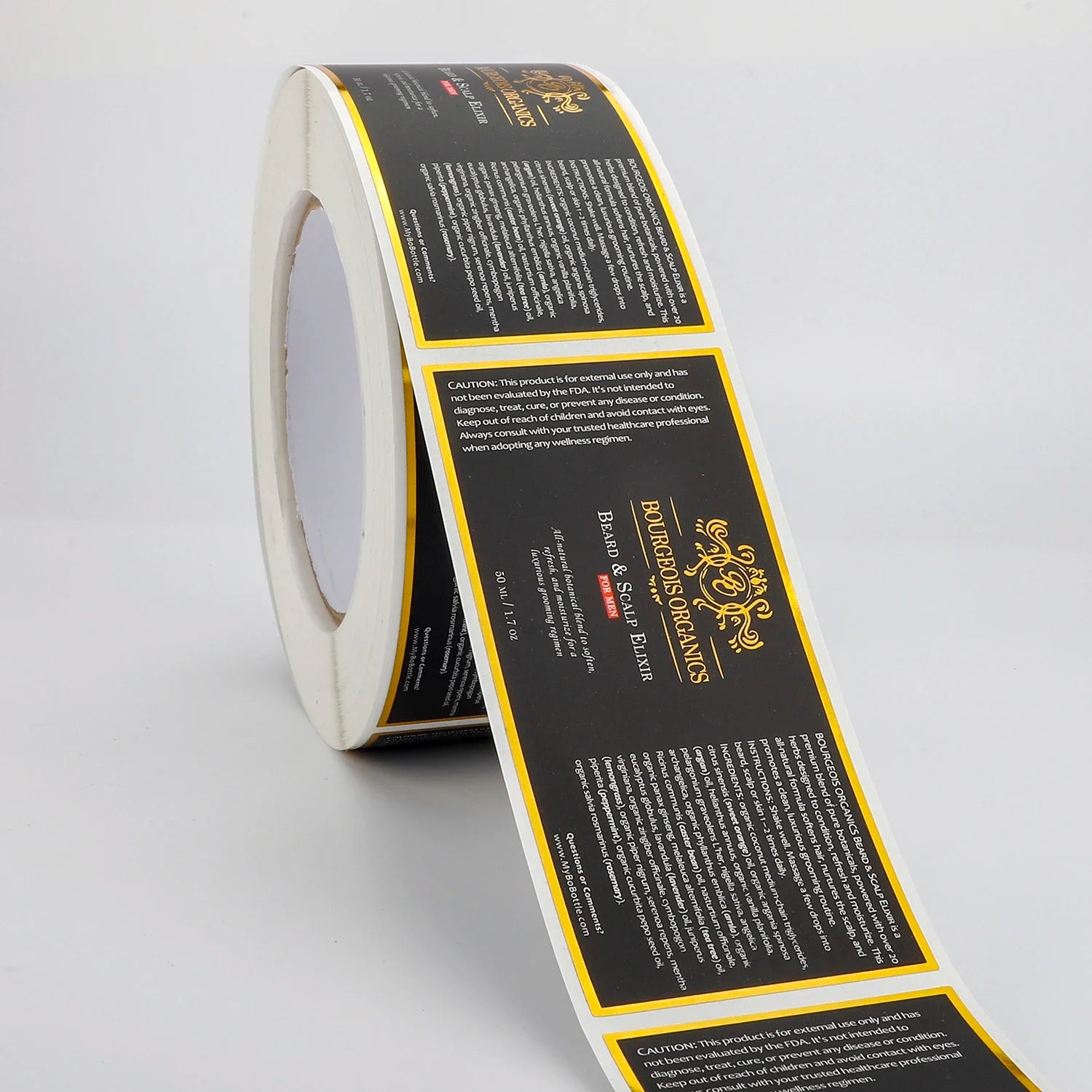 Custom Printed Gold Foil Labels Roll and Logo Hot Stamping Waterproof Embossed Stickers for Cosmetic Bottle Packaging