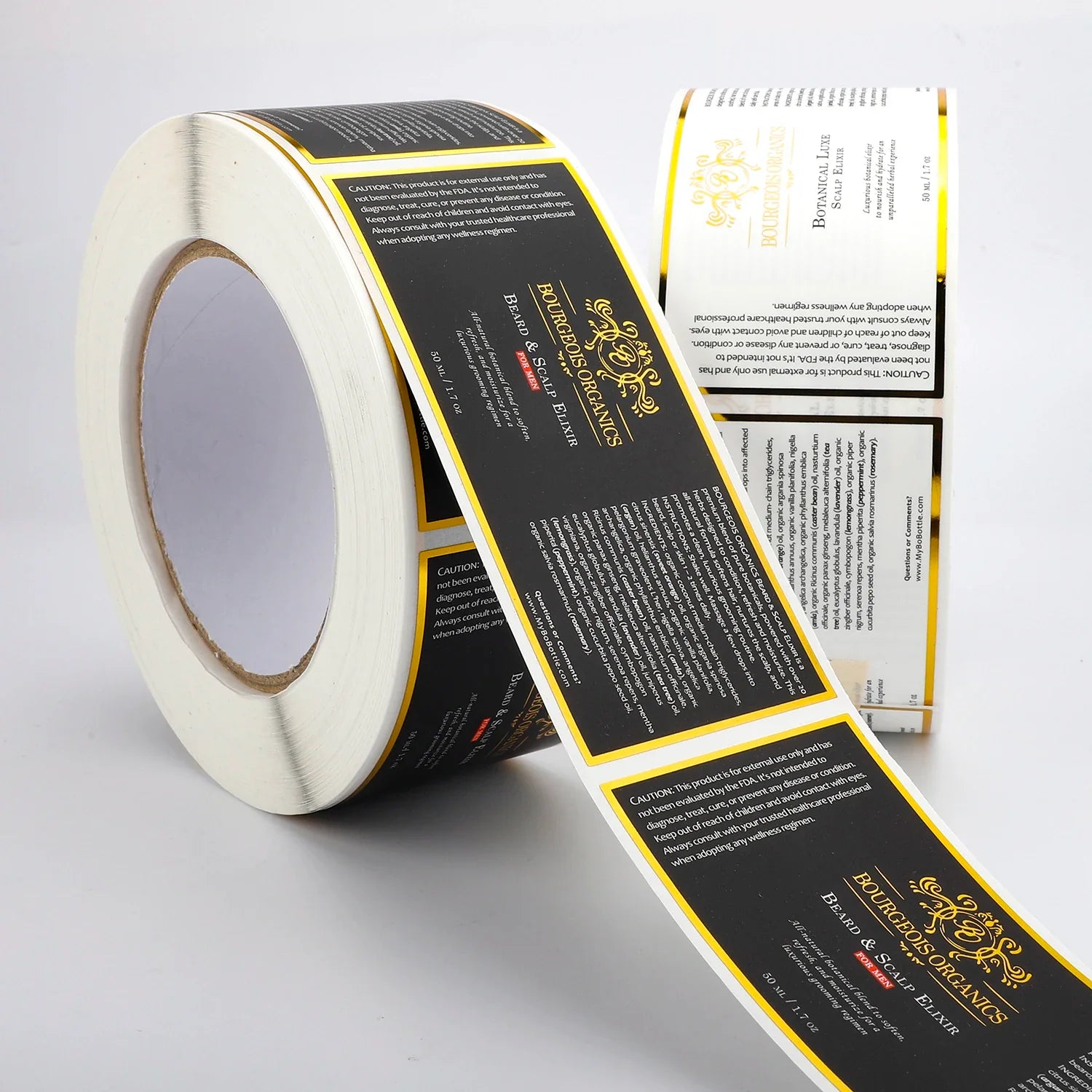 Custom Printed Gold Foil Labels Roll and Logo Hot Stamping Waterproof Embossed Stickers for Cosmetic Bottle Packaging