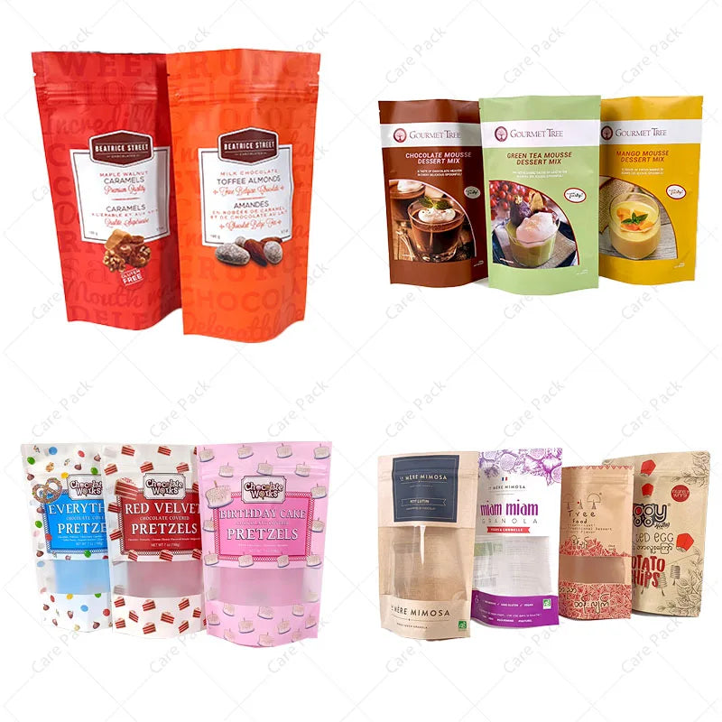 Custom Recycle Craft Tea Snack Coffee Stand up Pouches Biodegradable Eco-friendly Doypack Kraft Bags With Your Own Logo
