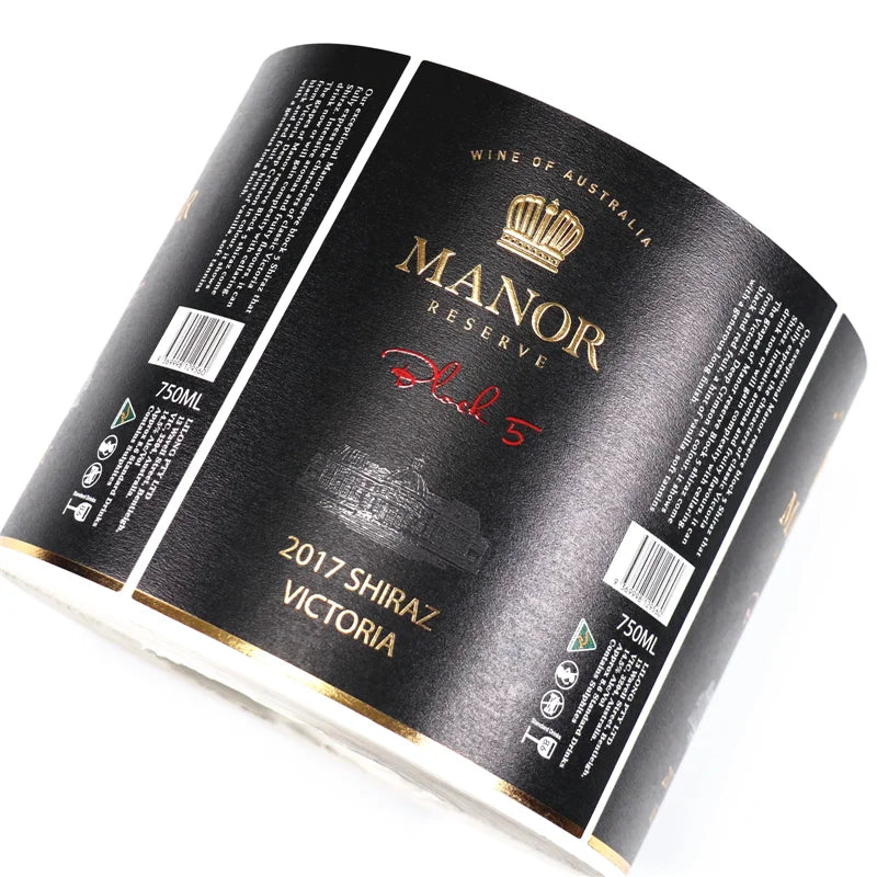 Personalized Custom Private Brand Logo Print Embossment Gold Foil Stamping Wine Label Spot UV Texture Paper Whisky Bottle Label