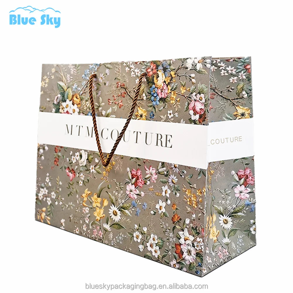 Luxury Custom Printed Paper Handbags with Ribbon Handles - Premium Coating Paper Bag for Brand Gift Packaging