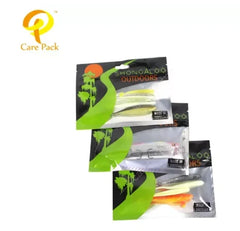 Resealable Zipper Hanger Hole Fish Lure Bag Packaging Pouch 8''x4'' Customized Soft Plastic Bait Bags for Fishing