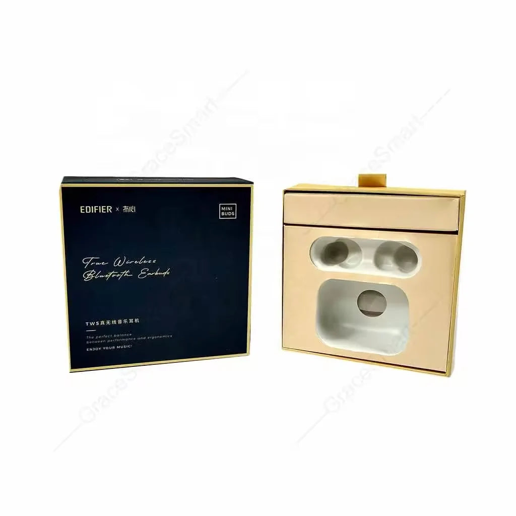 Custom Stamping Slide Drawer Packaging Box With Ribbon Gift Packaging Earphone Wrapping With Velvet EVA Insert