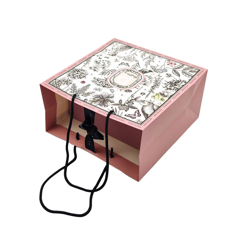 Custom Eco-friendly Luxury Sublimation Stand up Shopping Packaging Gift Party pink Paper Bag with logo