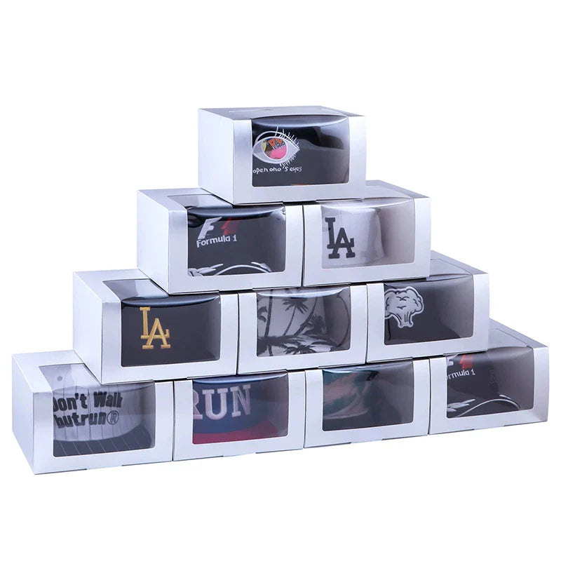 Hot Sale Custom Paper Hat Packaging Baseball Caps Gift Box with clear Window