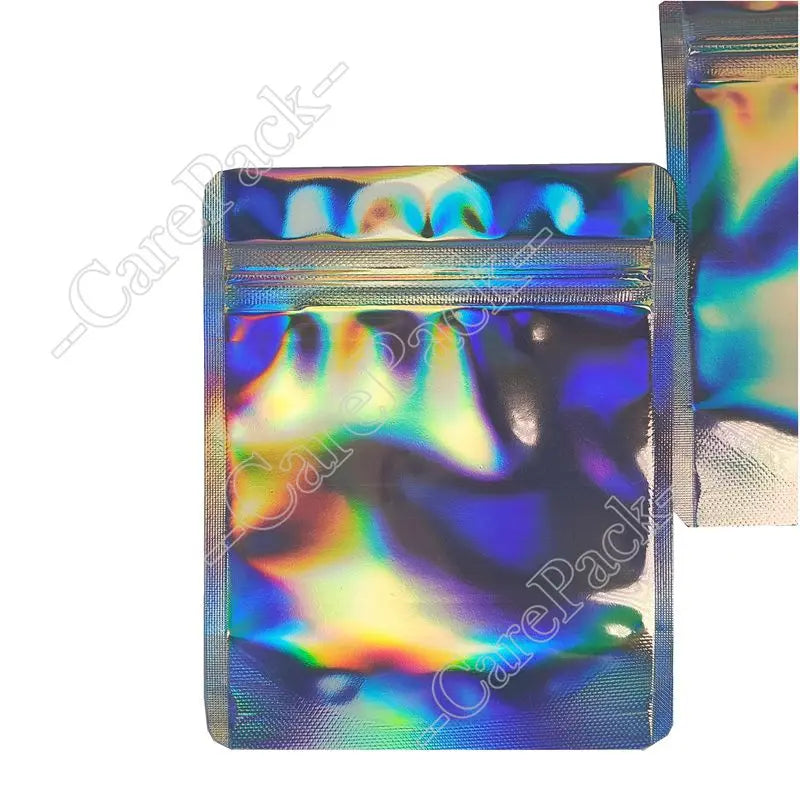 10x15 cm Rainbow Iridescent Hologram Stand-Up Ziplock Bags Smell Proof Food Storage Mylar with Mylar Zipper for Face Masks
