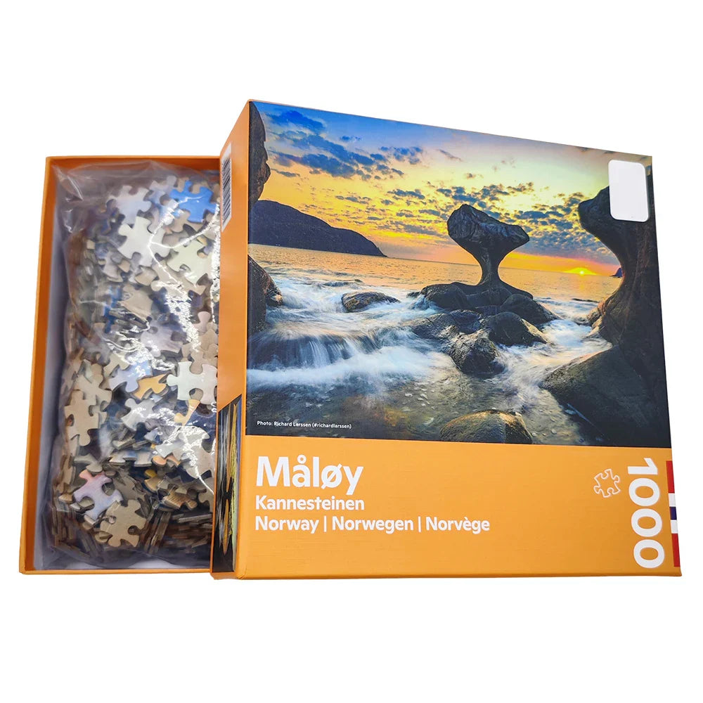Wholesale Custom Printed Thick Board Kids Educational Adult 1000 Piece Ocean Sunset Maloy Norway Paper Jigsaw Puzzles