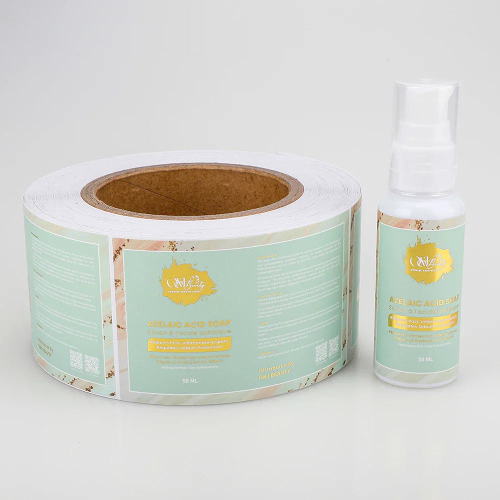 Custom Waterproof Logo Cosmetics Vinyl Gold Foil Shampoo Stickers Roll Printing Hair Product Packaging Labels for Lotion Bottle