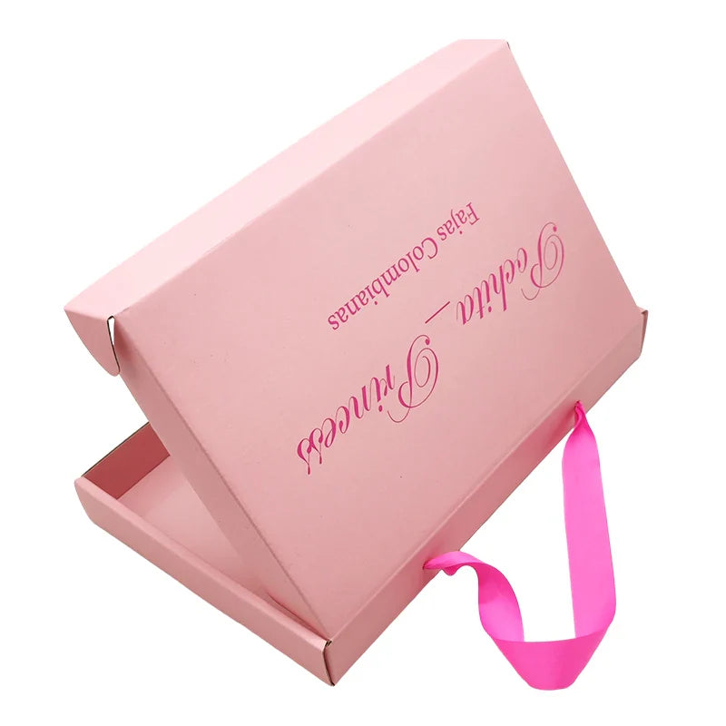 Custom logo Corrugated Paper Box Wedding Bundles Dressing Gift Mailer Delivery Mailing Boxes for Clothing With Ribbon Handle