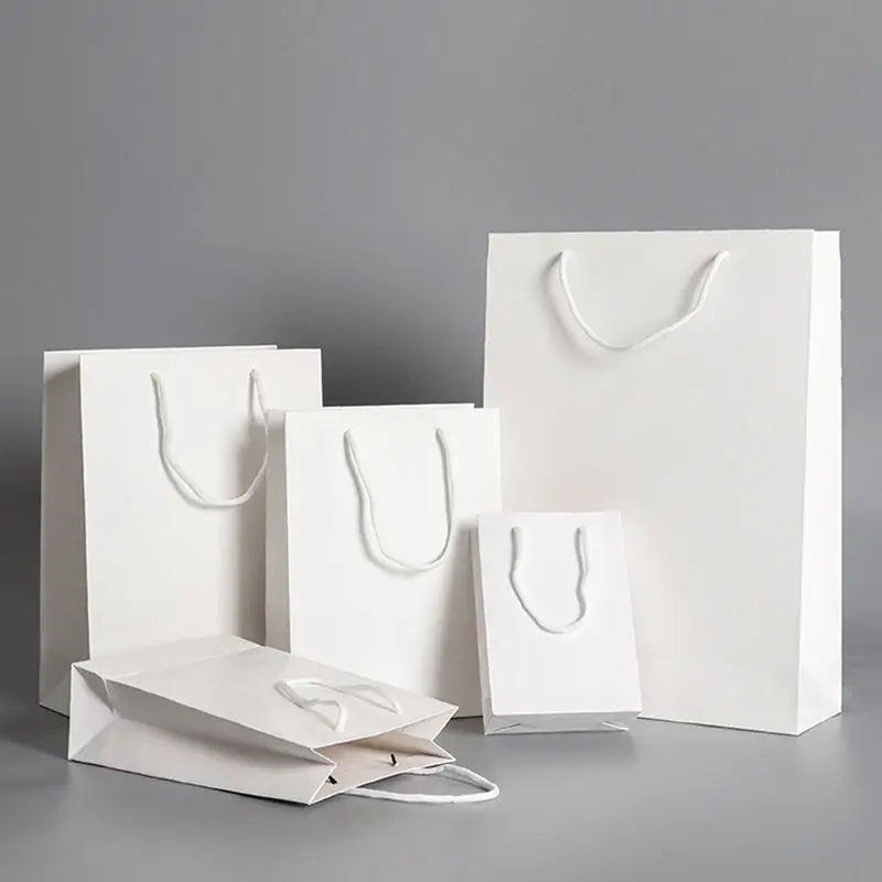 Minimalist Plain White/Black Paper Handheld Bags with Subtle Handles - Sleek Packaging for High-End Products & Corporate Use